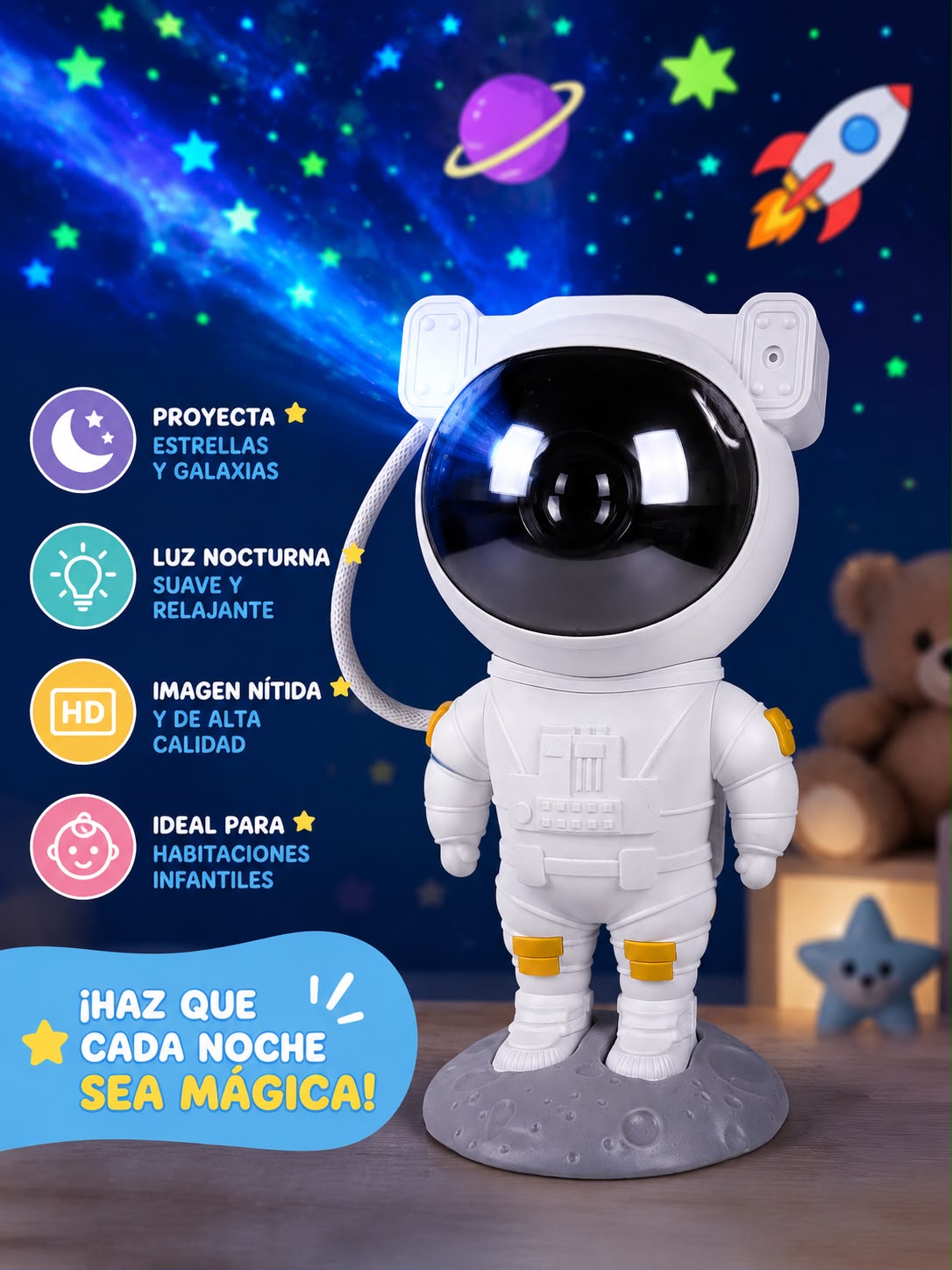 Proyector Astronauta — Luz de Estrellas y Galaxia con Control Remoto